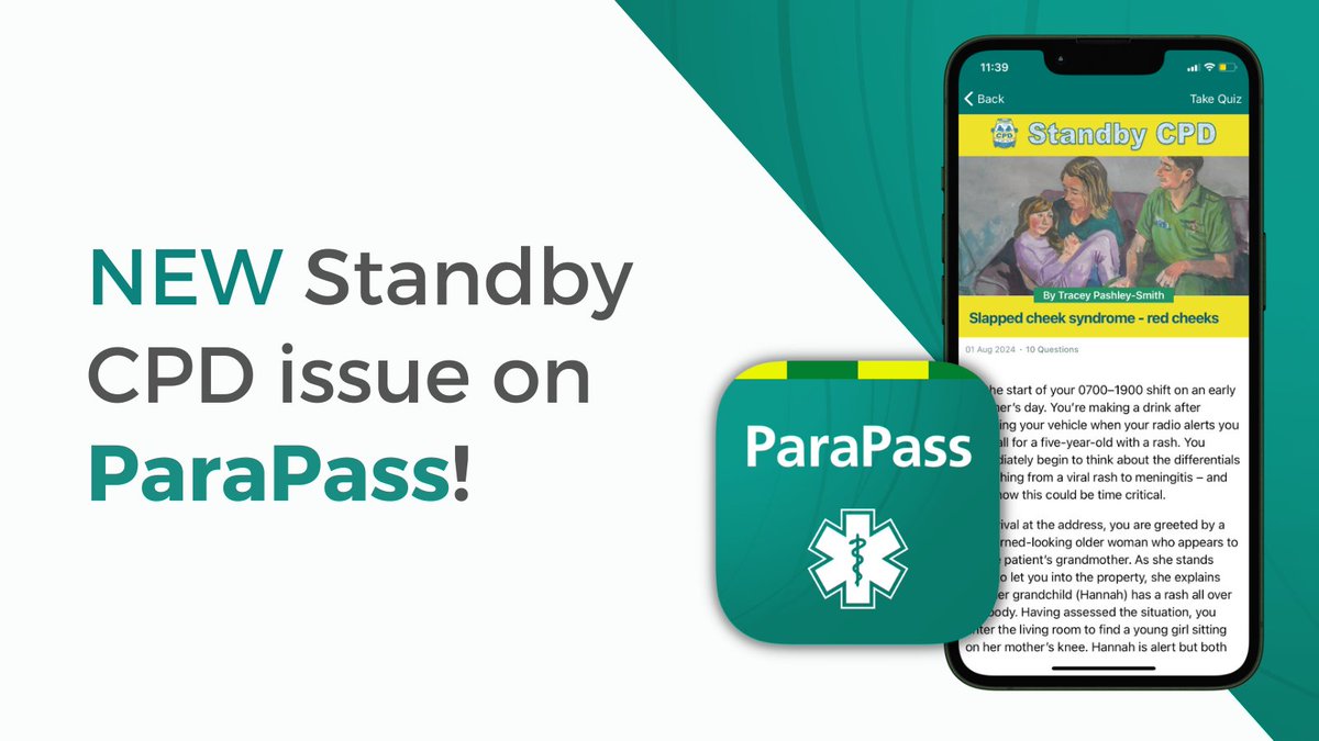 JRCALCPlus's tweet photo. The August issue of #StandbyCPD is out on #ParaPass 🚑
This month's issue on slapped cheek syndrome is written by Tracey Pashley-Smith, @EMASNHSTrust Ambulance Nurse. Take the quiz, download your certificate and reflect on your #CPD in the #ParaFolio app! https://t.co/Cb1N9IXVWm