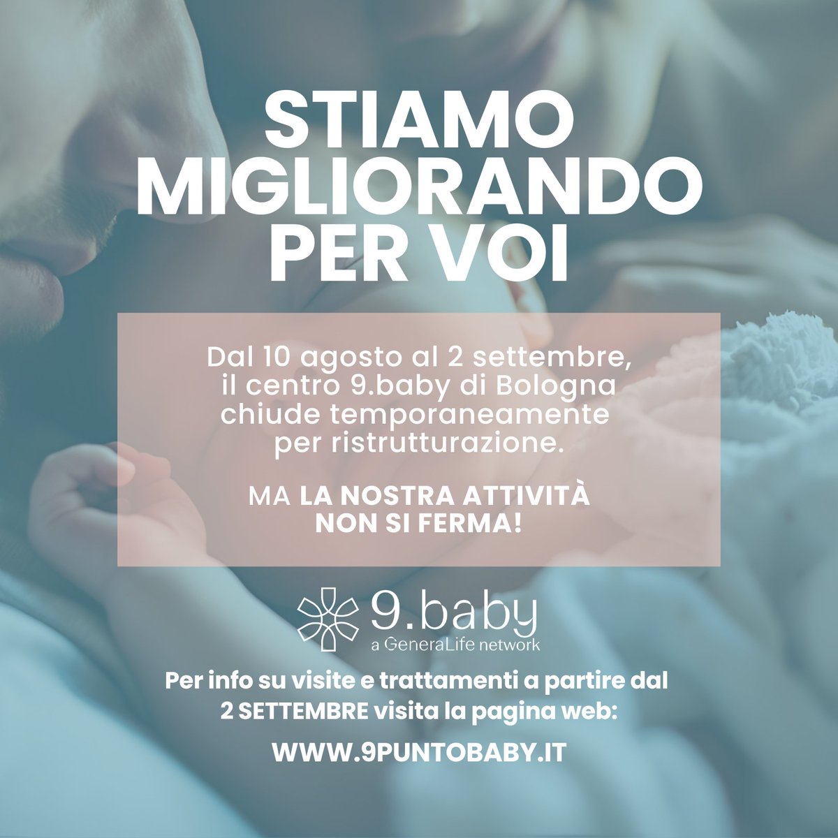 9puntobaby's tweet photo. Dal 10 agosto 2024, il centro https://t.co/knGrn3oC9H di Bologna chiude temporaneamente per ristrutturazione, ma la nostra attività non si ferma.
Per approfondire:
https://t.co/cZ6MYASQrC
Vi aspettiamo! https://t.co/319di6hzuN