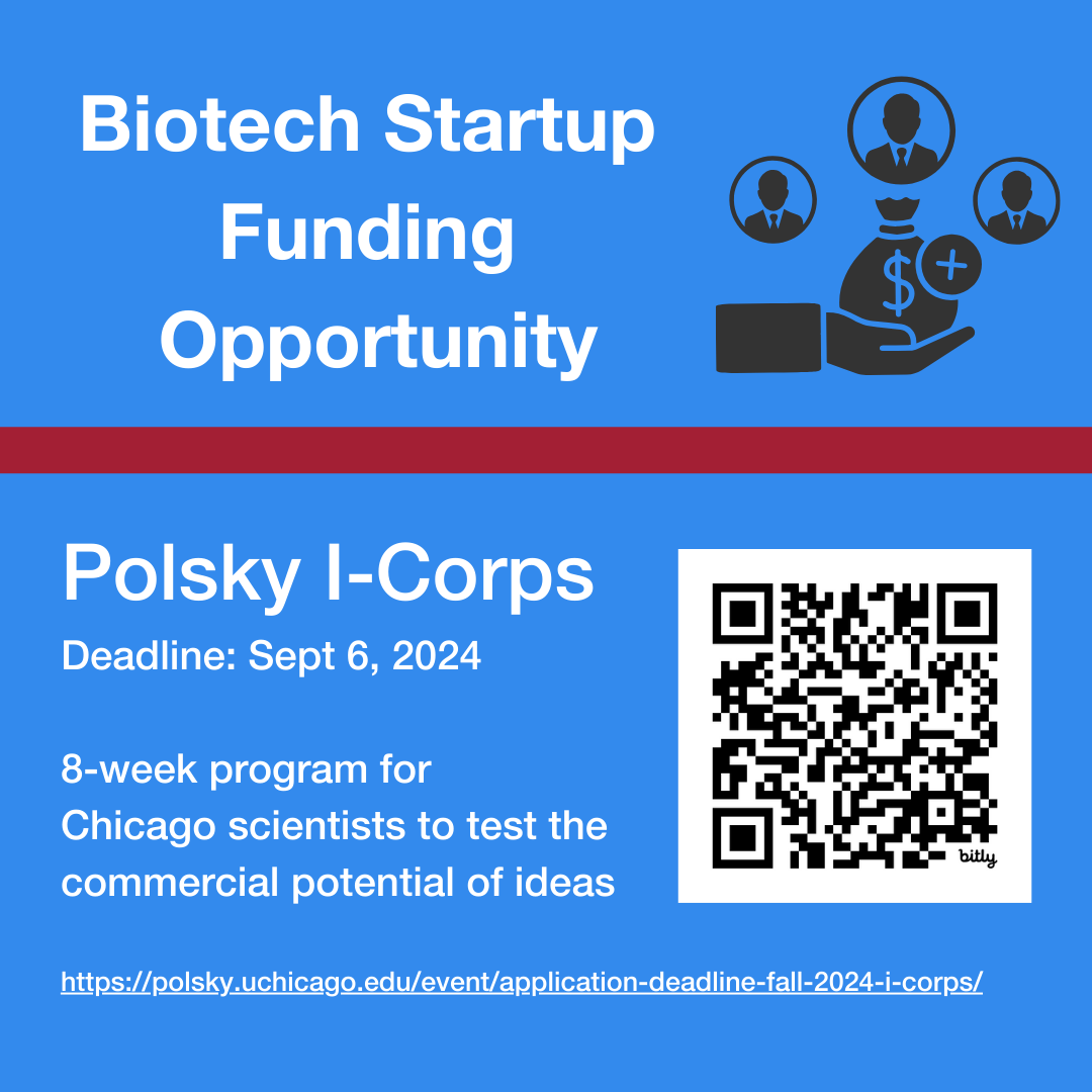 ChiBiomed's tweet photo. @PolskyCenter I-Corps is an 8-week program for Chicago area scientists to test the commercial potential of their research projects. No prior business or entrepreneurial experience is necessary.
Deadline: Sept 6, 2024
https://t.co/i7B584BzD5
Supported by @NSF #ICorp #ChiBiotech https://t.co/X4UtHha29z