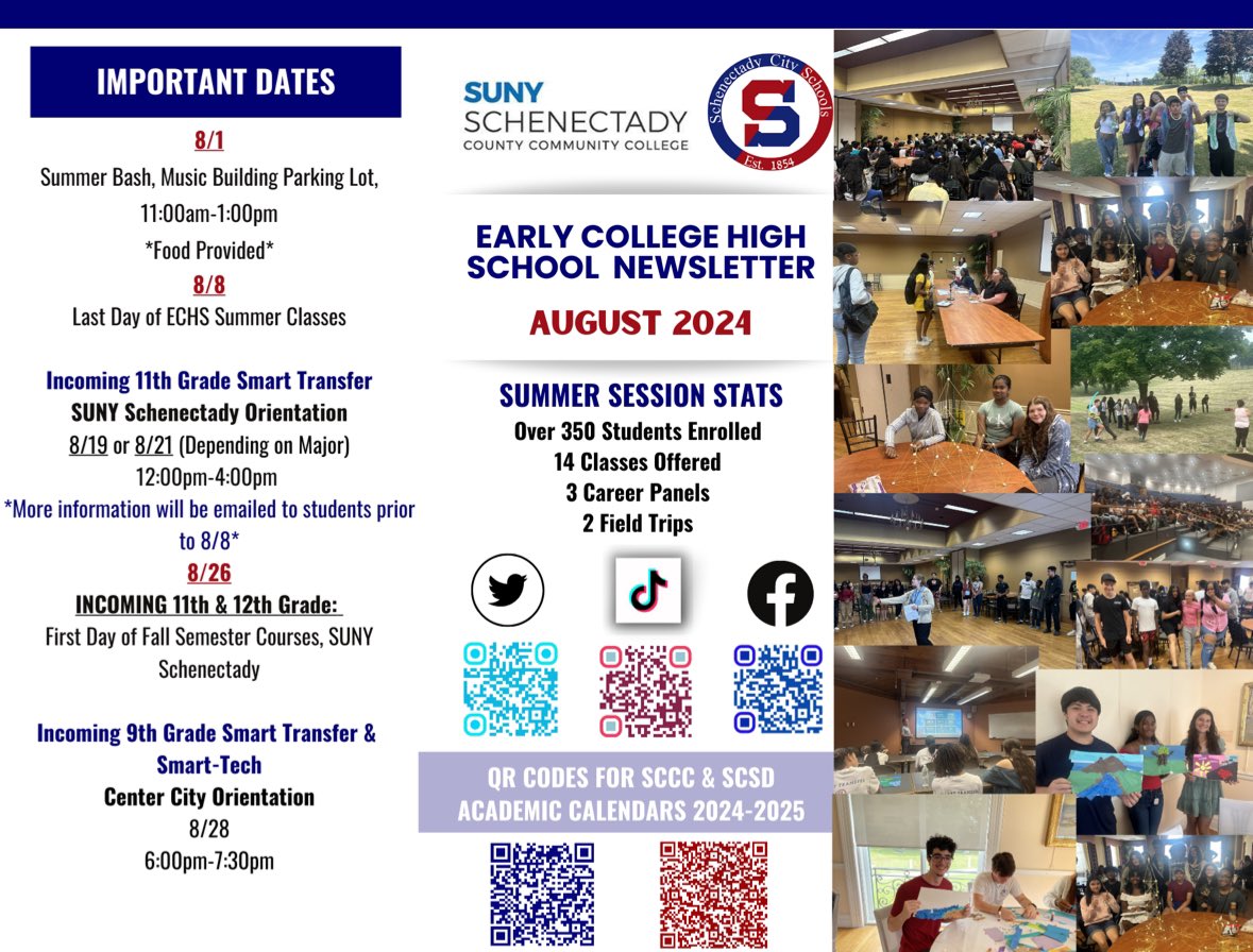 Here is our Early College High School Newsletter for the month of August! 🗞️

This feature includes our important upcoming events, as well as our Summer Session Stats! 💚