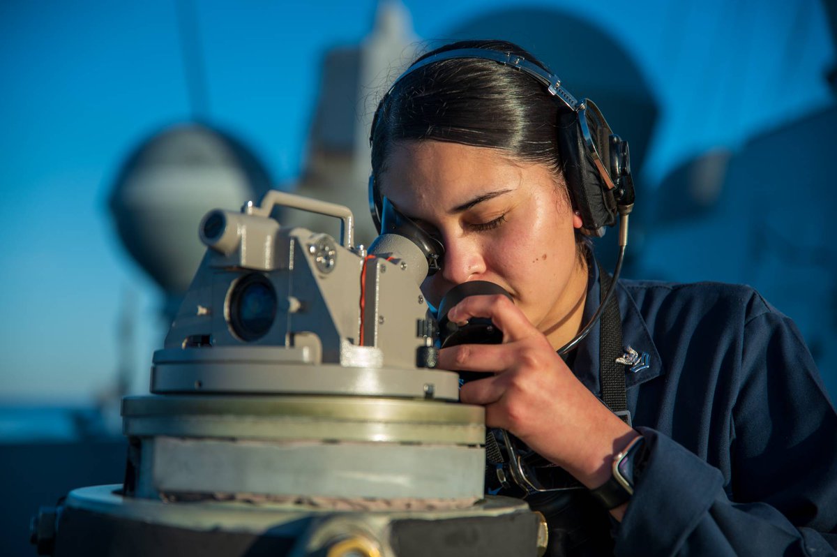 USNavy's tweet photo. π From reviewing flight plans, using an alidade on the ship's bridge wing, participating in a general quarters drill, and conducting maintenance on an MH-60S Sea Hawk, our #Sailors are the Navy's warfighting advantage πͺ #Readiness #FacesOfTheFleet https://t.co/4IcldBtQ5f