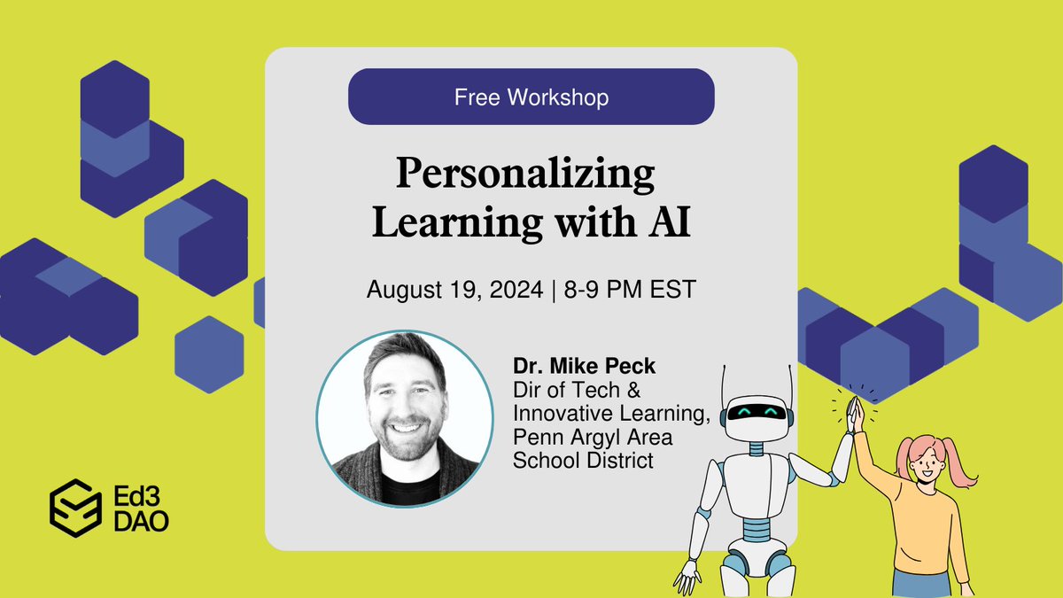 Unlock the power of AI in education! Join our 'Personalizing Learning with AI' workshop to learn how to customize learning experiences for every student. Sign up today! #AI #EdTech #PersonalizedLearning

🔗 bit.ly/3SwYuGO