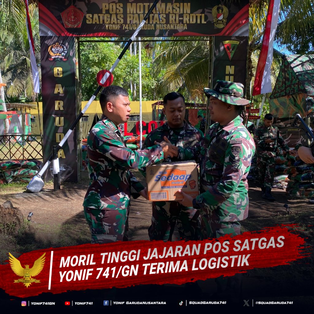 SquadGaruda741's tweet photo. MORIL TINGGI JAJARAN POS SATGAS YONIF 741/GN TERIMA LOGISTIK
DISIPLIN - TANGGUNG JAWAB - SETIA KAWAN
#yonif741
#korem163
#kodam.ixudayana
#tni_angkatan_darat
#puspentni
#TNIPRIMA https://t.co/9O638l0XaZ