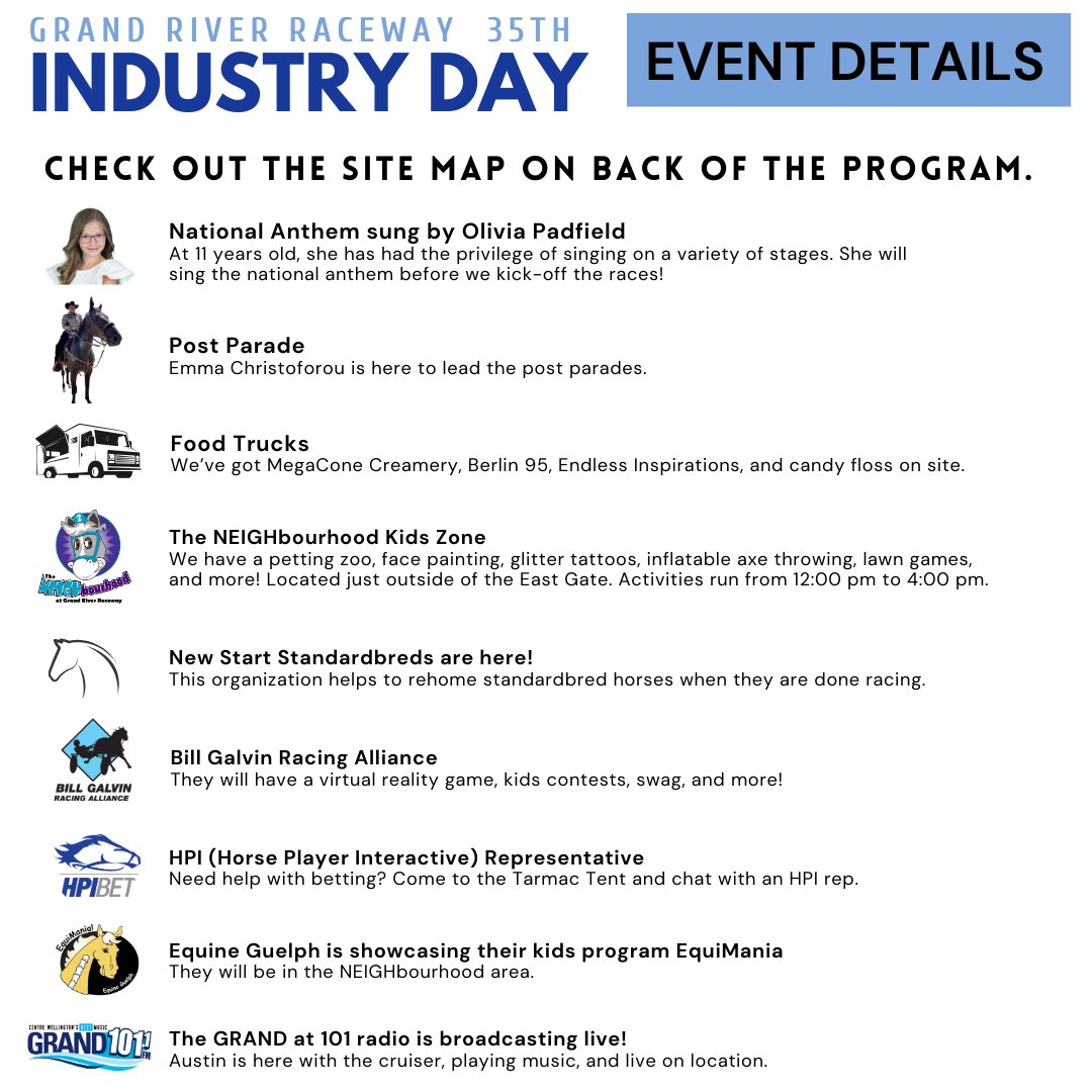 GrandRR's tweet photo. Here's what's happening TODAY for Industry Day at Grand River Raceway from 12-4pm!
Program here: https://t.co/oTVzuij8cD https://t.co/l8N6VEB3WU