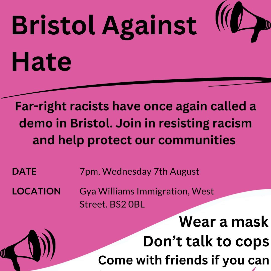 RadleyBen's tweet photo. #Bristol friends, an important anti-fascist demo tomorrow night. Come if you are able.

@TheBristolCable @HeatherMack4 @PriyRaval @seanmorrison_ https://t.co/v1kfajjpan