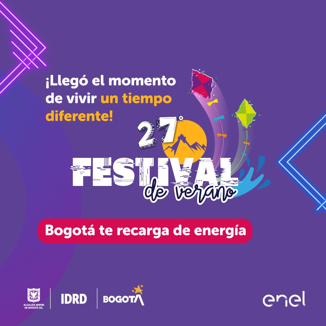 gcg1998's tweet photo. El #FestivalDeVerano2024 de Bogotá llega con actividades al aire libre. Este año, Enel nos invita a disfrutar del festival de cometas, el cumpleaños de Bogotá, la ciclovía nocturna, el concierto de cierre y mucho más. 🎉 https://t.co/LJPnhtDvxw
#BogotáMiCiudadMiCasa animate ! ! https://t.co/jPe75mMeFy
