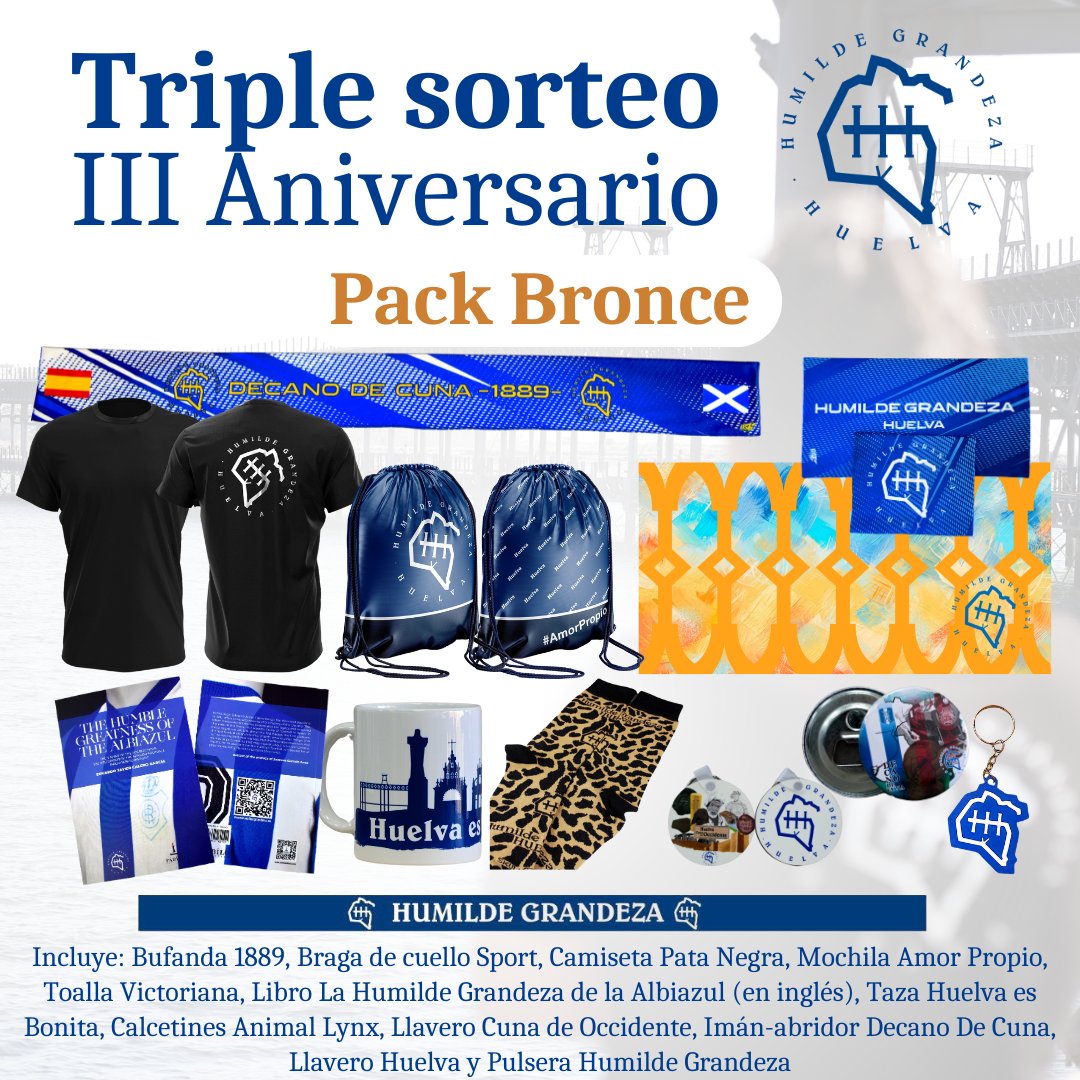 📣 ¡Triple sorteo III Aniversario! 💙

🎁 Queremos celebrar nuestro 3er aniversario y agradecer todo el cariño que nos habéis dado desde el primer día, por eso creemos que la mejor forma de hacerlo es sorteando estos tres packs de productos 100% Huelva.

¿Quieres participar?👇