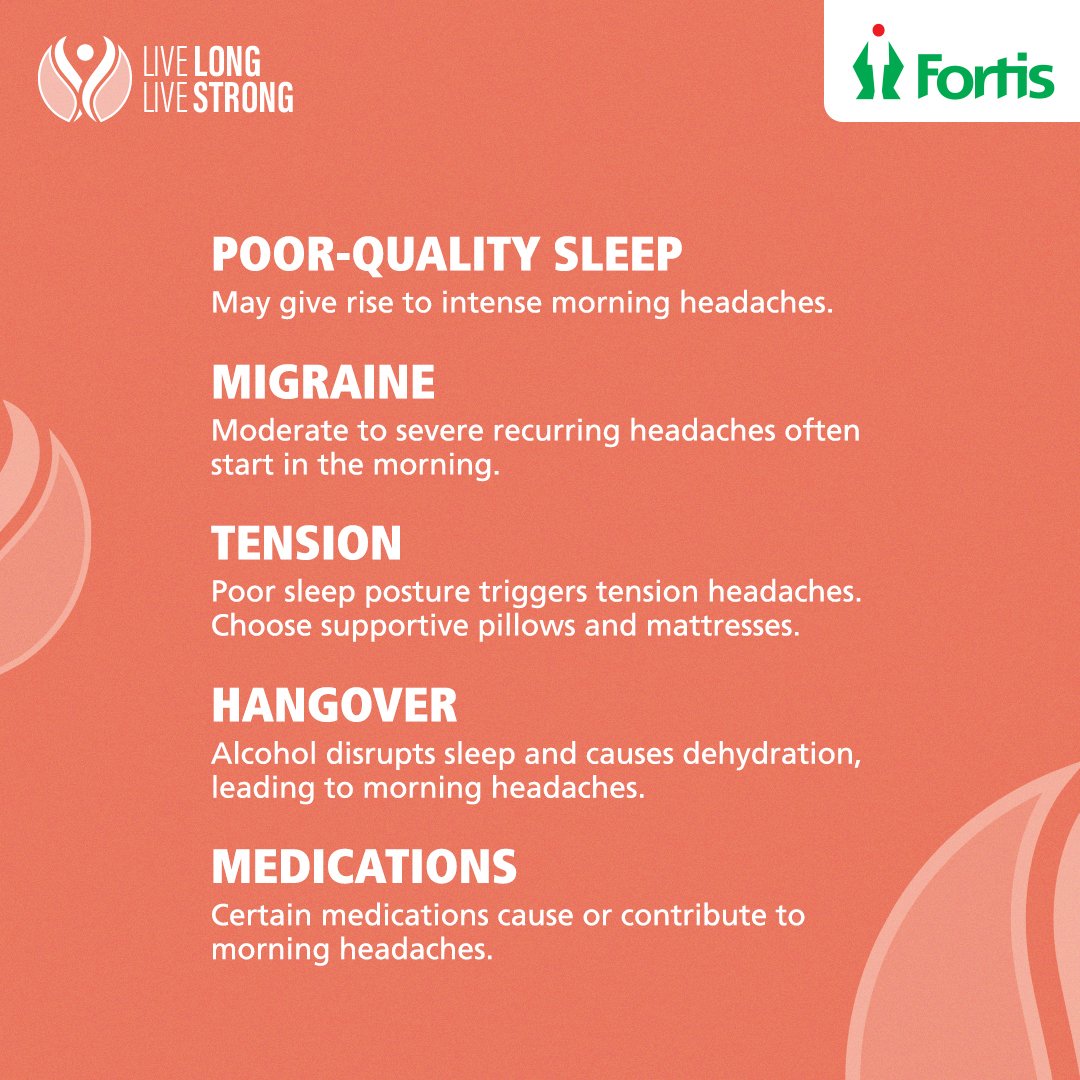 fortis_hospital's tweet photo. Waking up with a headache? Understanding the cause can help you prevent it. From medication effects to sleep apnea, identify the reason and seek treatment for a better night's rest and headache-free mornings.
#LiveLongLiveStrong #FortisHealthcare #AtFortisWeCare https://t.co/pti2D3vEXF