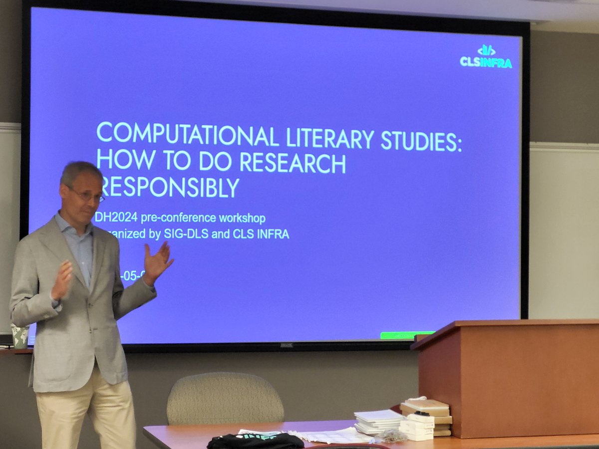<a href="/MaciejEder/">Maciej Eder</a> starts off the SIG-DLS / CLS INFRA workshop talking about what CLS is, and how we'll address responsible research. #DH2024