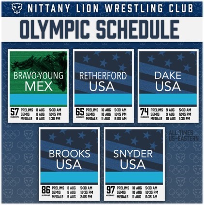 It's Olympic Wrestling Week!!!

The NLWC has five wrestlers competing this week! 

Catch all the PSU and NLWC action at 5 a.m. and 12:15 p.m. live on Peacock and USA!
#PSUwr