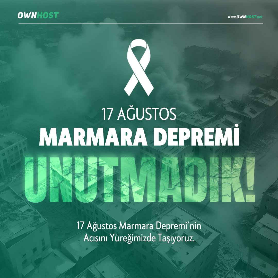 17 Ağustos'un acısını yüreğimizde taşıyoruz. Geçmişten ders alarak, daha güvenli ve bilinçli bir geleceğe adım atalım.
#Ownhost #17AğustosMarmaraDepremi #Deprem