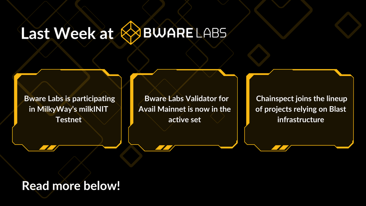 AlchemyVLDT's tweet image. Recap time! 👀

Last week’s highlights from Bware Labs are here! 

Check out our latest updates in the thread below 🔽