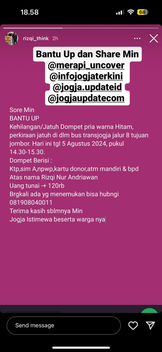 Bantu up ya min, kalo ada yg menemukan bisa hubungi ke nomer dibawah ini🙏 terimakasih min <a href="/Jogja24Jam/">Jogja24Jam</a> <a href="/JogjaUpdate/">jogjaupdate.com</a> <a href="/BerandaJogja/">Beranda Jogja</a> <a href="/kota_jogja/">Jogja ❤️ Istimewa</a> <a href="/jogjamedia/">Jogja Media</a> <a href="/JogjaToday/">Jogja Today</a> <a href="/YogyakartaCity/">YOGYAKARTA CITY</a> #dompethilang