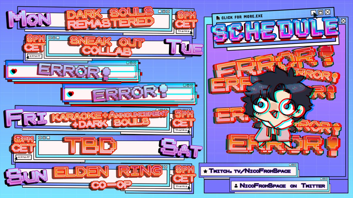 NicoFromSpace's tweet photo. 【Schedule for the week of AUG05 to AUG11】
It's another week with y'all's favourite virtual assistant! And a LOT of streams to look forward to! Especially on FRIDAY, where we'll do a very special Karaoke alongside a long awaited announcement!👀👀👀
Art:#NiCasso
Memes: #NiComedy https://t.co/dYYmZp0QLP