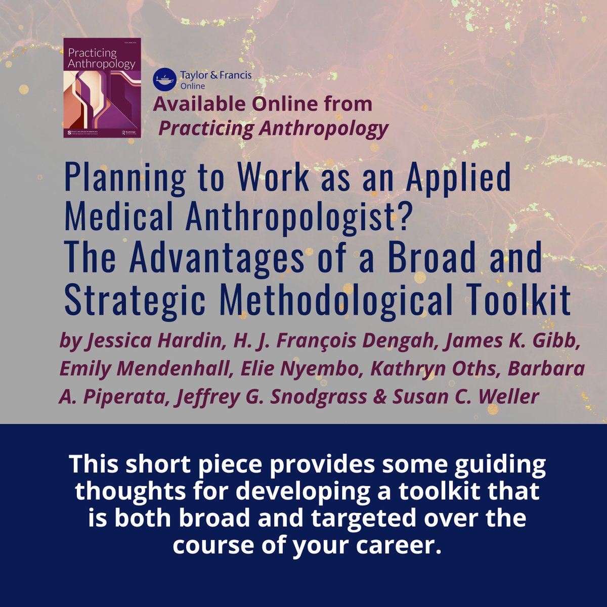 Available from #PracticingAnthropology - Planning to Work as an Applied Medical Anthropologist? The Advantages of a Broad and Strategic Methodological Toolkit by Jessica Hardin et al. (<a href="/Methods4All/">Methods4All</a>) doi.org/10.1080/088845…

#SfAA #socialscience #anthropology #appliedanthropology