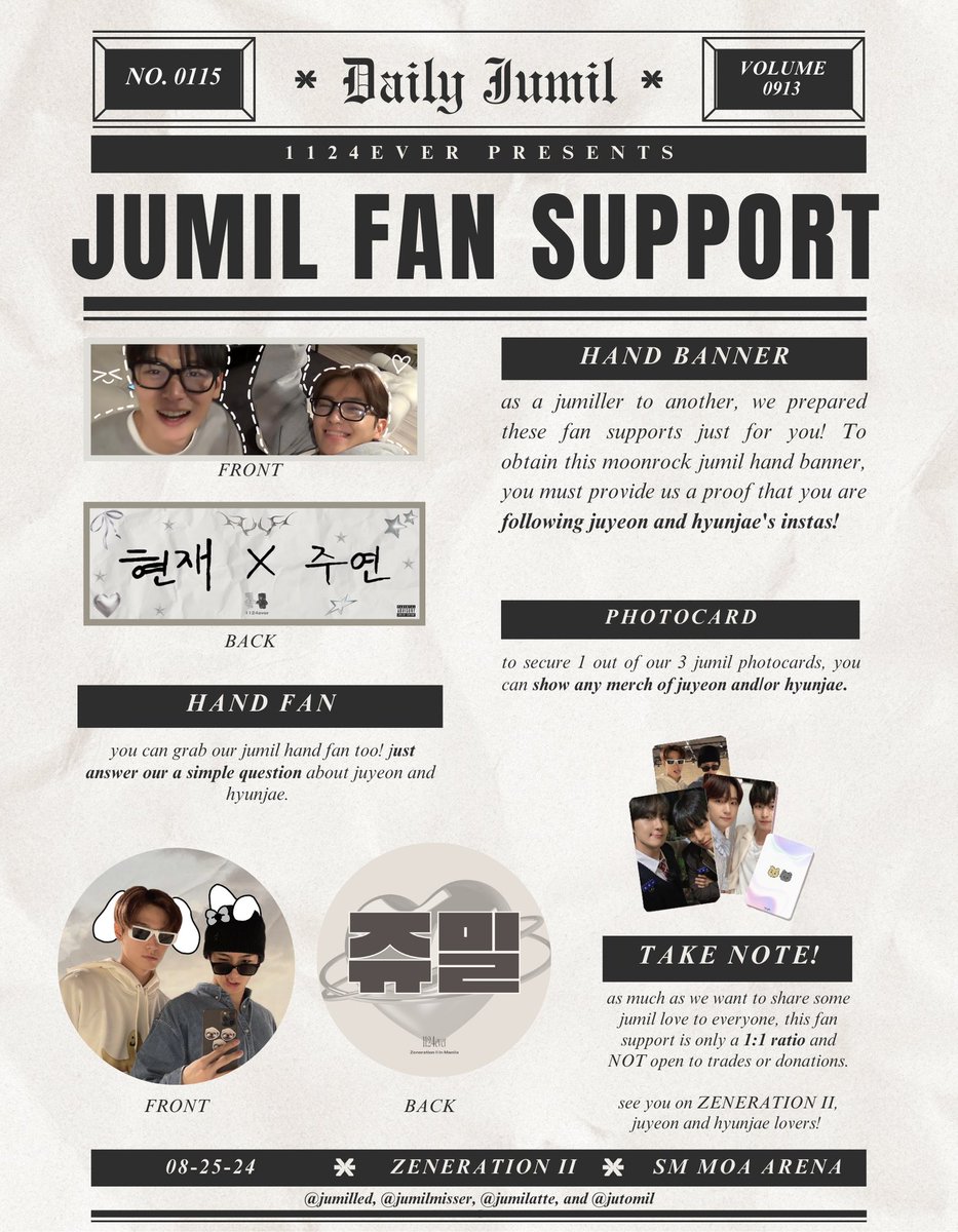 jumilled's tweet photo. ‼️ BREAKING NEWS ‼️

1124EVER presents the boyz juyeon x hyunjae fan support for #ZENERATION2_MNL, especially made with love for jumil lovers 🖤

for more info, please refer to this DAILY JUMIL special cover!

see you on d-day! ₊˚⊹♡

#더보이즈 #주연 #현재 https://t.co/jyW5ZPZDK7