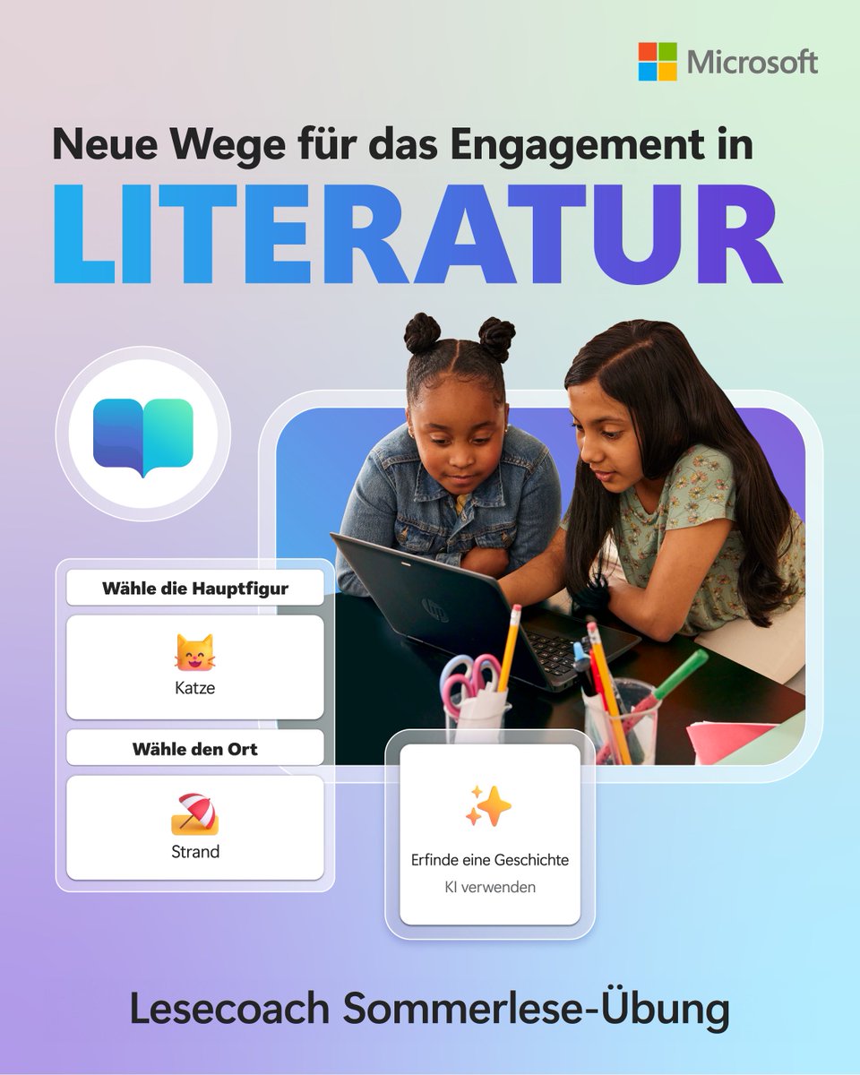 Jetzt Leseziele noch vor Sommerende erreichen! 
 
🌞Spanne deine Schüler*innen ein und fördere ihre Lesefähigkeiten mit den KI-gestützten Ressourcen von Microsoft Education: 
 
msft.it/6012l9hEQ