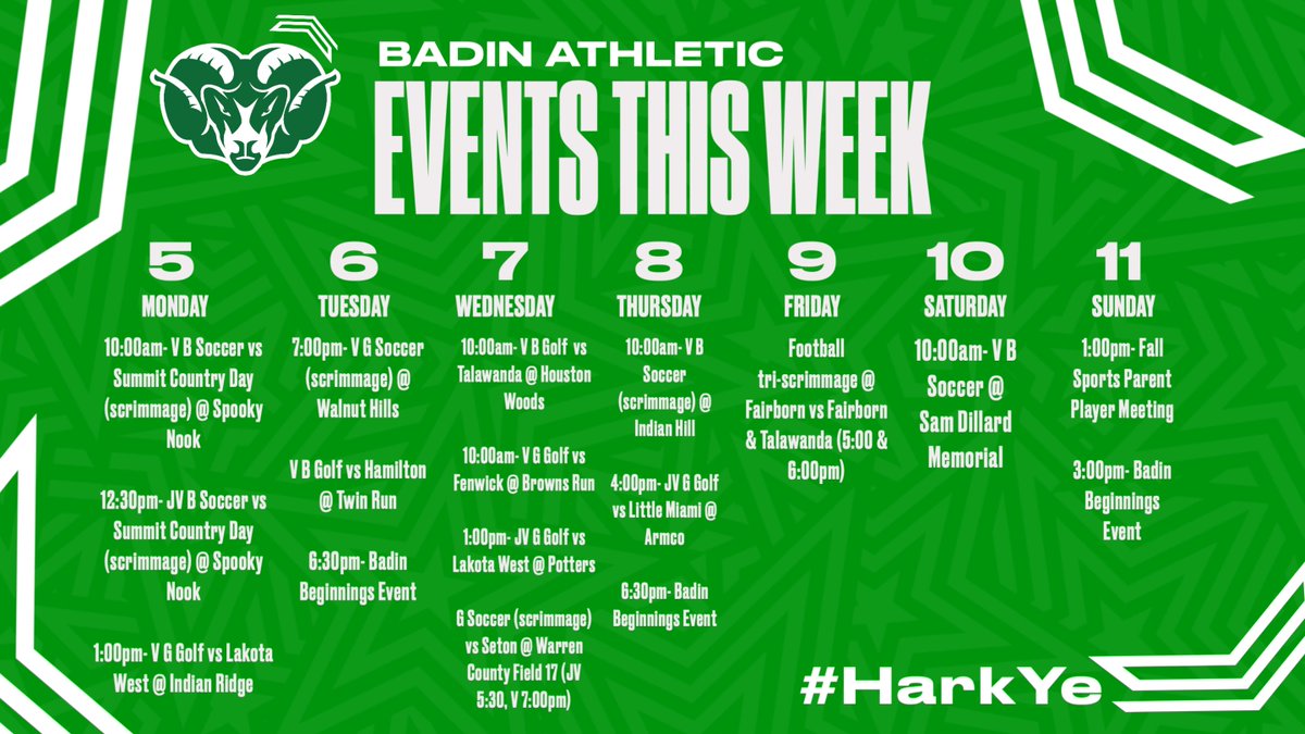 Two a days start today, scrimmages are ramping up, and new families are being welcomed at Badin! August is upon us!

#HarkYe 🐏