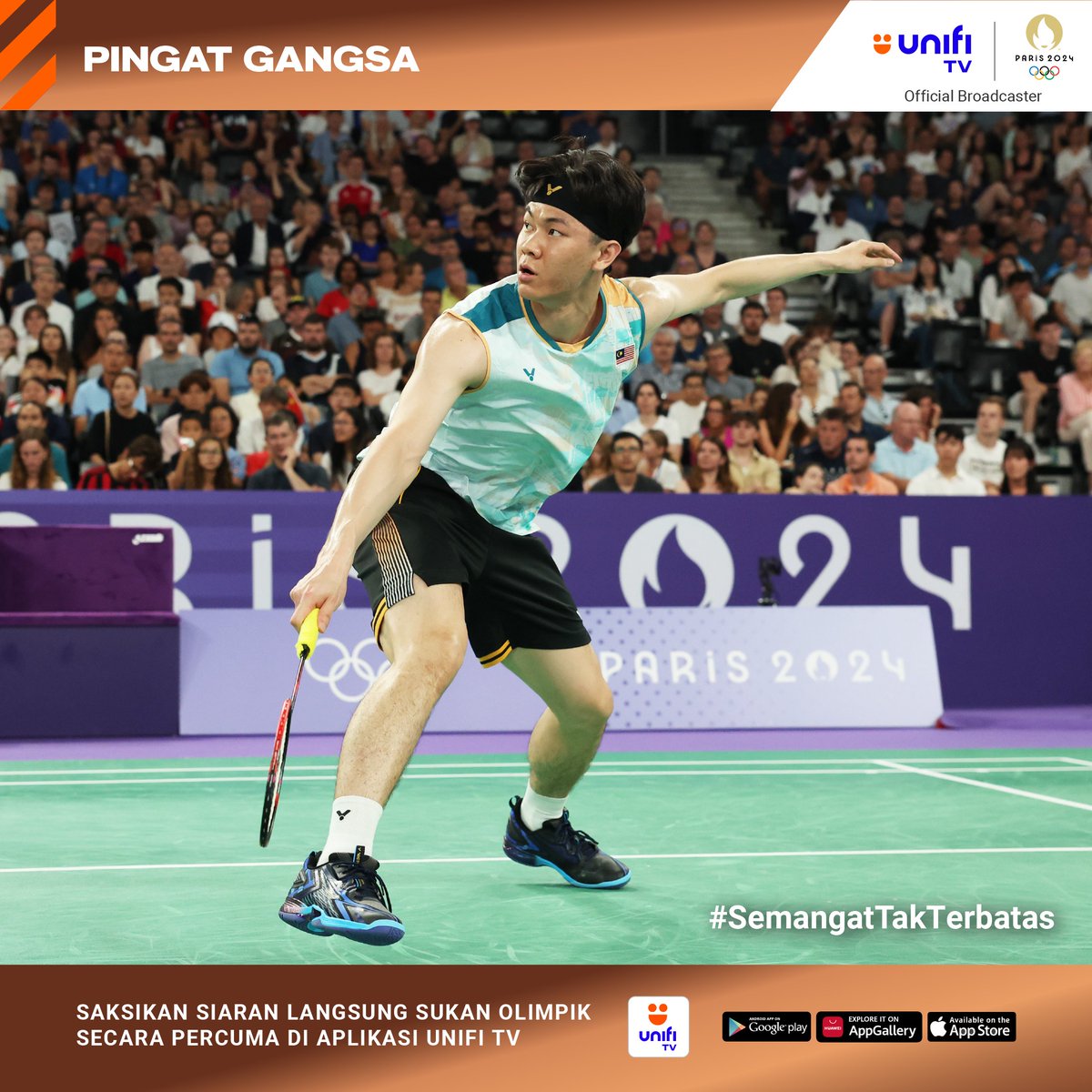 UnifiSports's tweet photo. Gangsa 🥉 untuk Lee Zii Jia! 🔥

Pemain 🏸 perseorangan ke-3 🇲🇾 merangkul pingat di #Olympics selepas Datuk Rashid Sidek &amp; Datuk Wira @LeeChongWei. 👏

#KamiTeamMalaysia #SemangatTakTerbatas #Paris2024 https://t.co/vwUlEnWt84