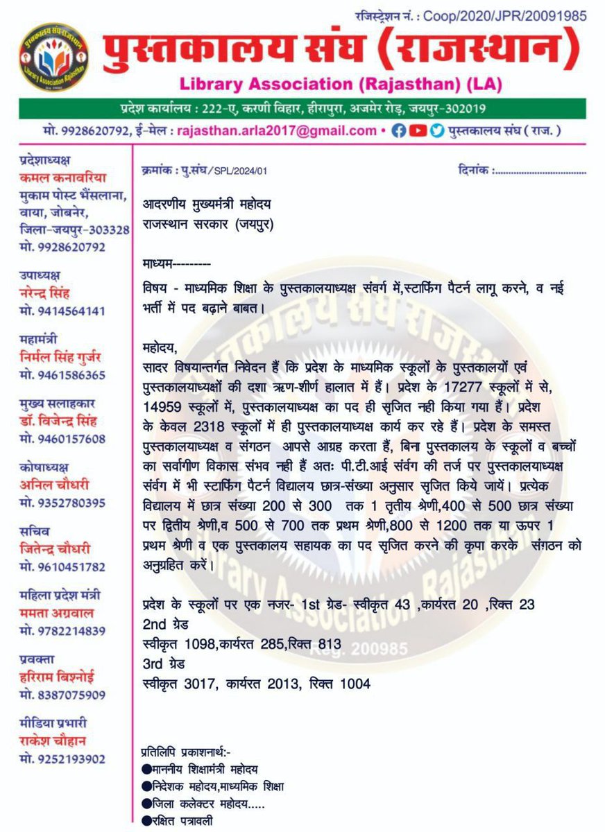 ADANU1704's tweet photo. #लाइब्रेरियन_माँगे_Staffing_Pattern 
@BhajanlalBjp @KumariDiya @madandilawar @RajCMO https://t.co/OQuDAQFeDO