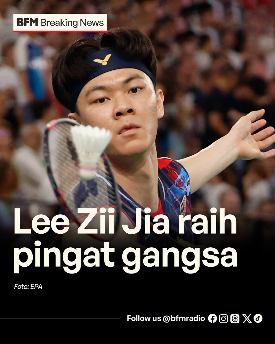 BREAKING: Lee Zii Jia has bagged Malaysia's second bronze medal at the 2024 Olympics, after defeating India's Lakshya Sen.

The national shuttler won 13-21,21-16, 21-11.