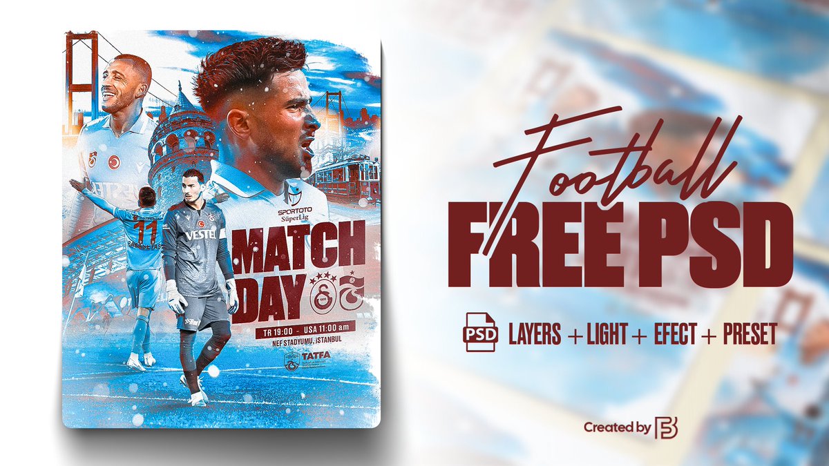 🚨 Football Free PSD Vol #1

🔄 Retweet
👍 Follow
⌨️ Comment

Şartları yerine getiren herkese PSD dosyasını gönderiyorum.  Kendini geliştirmek isteyen tasarımcılara faydası olacağını düşünüyorum. 🎯