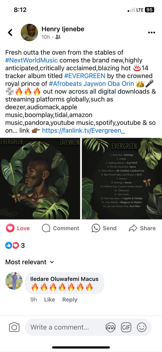 Henryfrizzle's tweet photo. Grab a bite,relax &amp; unwind with d brand new,most highly anticipated,smokin hot♨️14 tracker album of d year by @NextWorld_Music C.E.O #AfrobeatsFinest @JAYWONJUWONLO titled #Evergreen out now across all digital downloads &amp; streaming services globally,link👉🏾 https://t.co/CXNoZTmMCH https://t.co/Iruswqm1jD