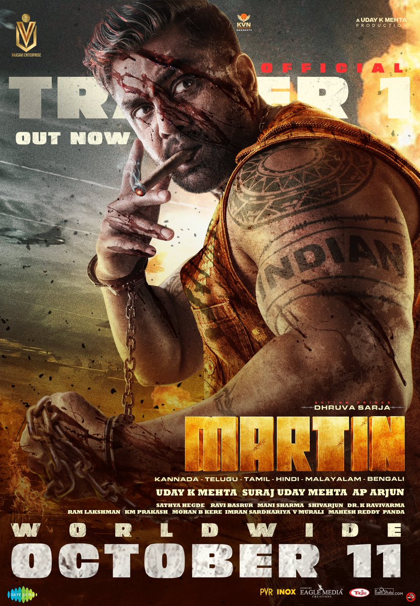 DHRUVA SARJA PAN-INDIA FILM ‘MARTIN’: TRAILER 1 LAUNCHED AT GRAND EVENT... 11 OCT *DUSSEHRA* RELEASE… Team #Martin - the PAN-India film starring #DhruvaSarja - launched #MartinTrailer at a lavish event in #Mumbai, which was graced by journalists from across the globe.

🔗: