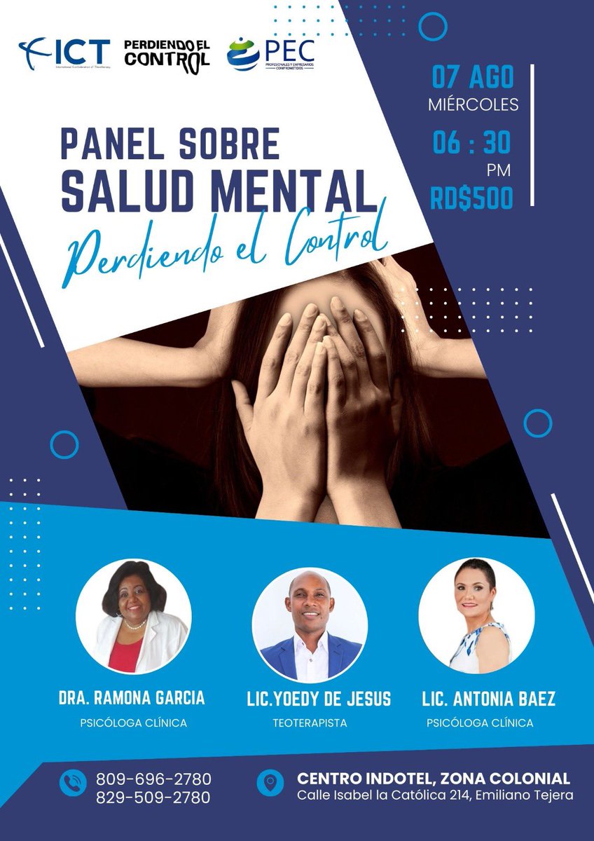 OdilBeato's tweet photo. HABLEMOS DE SALUD MENTAL.

¿Has perdido el control en algún momento de tu vida? ¿Experimentas ansiedad, depresión o soledad? ¿Quieres aprender más cómo cultivar salud mental?

Si tus respuestas son SI! Este evento es para ti.

🗓️ Miércoles 07 de Agosto
🕕 6:30pm
📍Centro INDOTEL https://t.co/FtVX9qICll