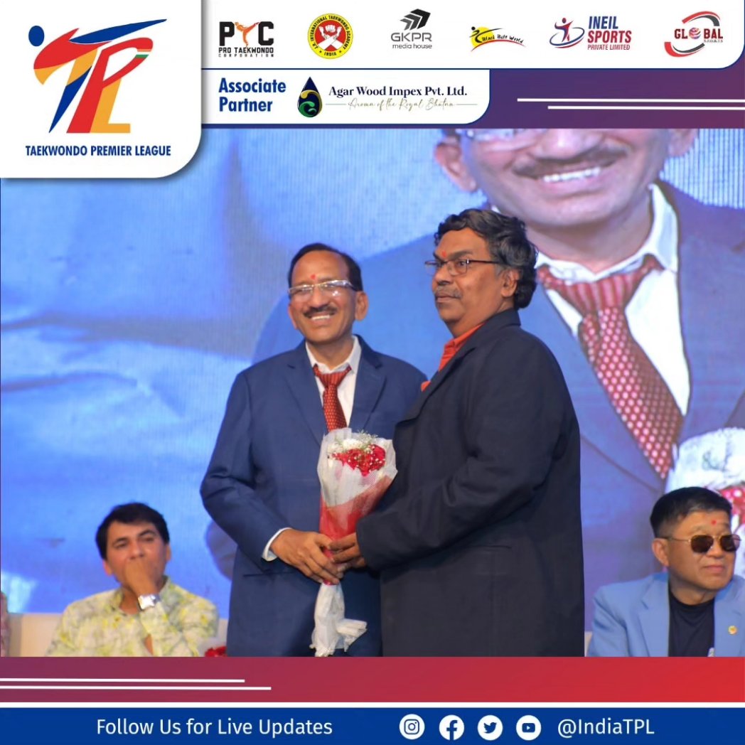 IndiaTPL's tweet photo. Exciting moments at the Grand Opening of Taekwondo Premier League Season 1 Leg 2! Mr. Ganesh Duvvuri, Founder and Director of TPL, extends a warm welcome to dignitaries, kicking off an electrifying showcase of martial arts talent and sportsmanship.

#TPLSeason1 #Leg2 https://t.co/vJhUqxqngg