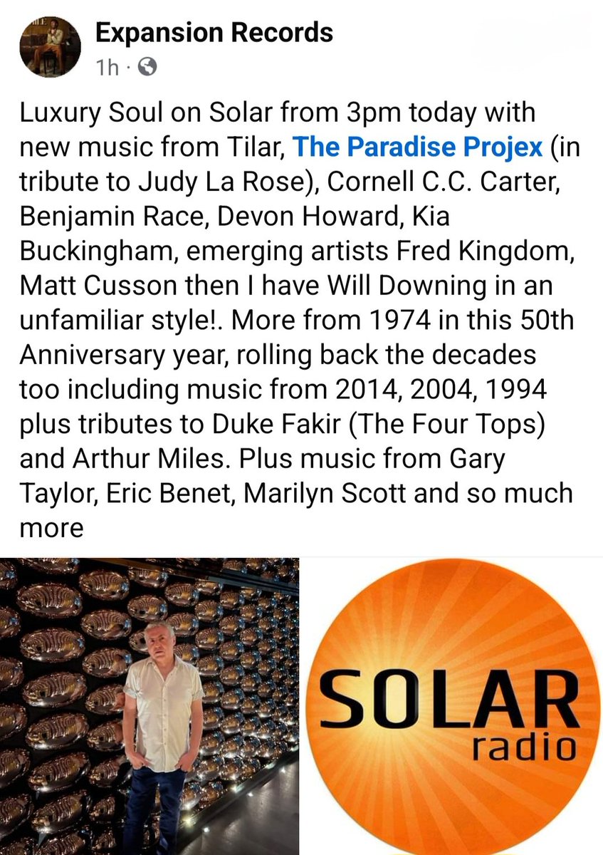 ParadiseProjex's tweet image. 🖤🤍💜 Solar Radio, Luxury Soul today 15.00 to 18.00 featuring The Paradise Projex, In Loving Memory of Judy La Rose 🖤🤍💜 🙏