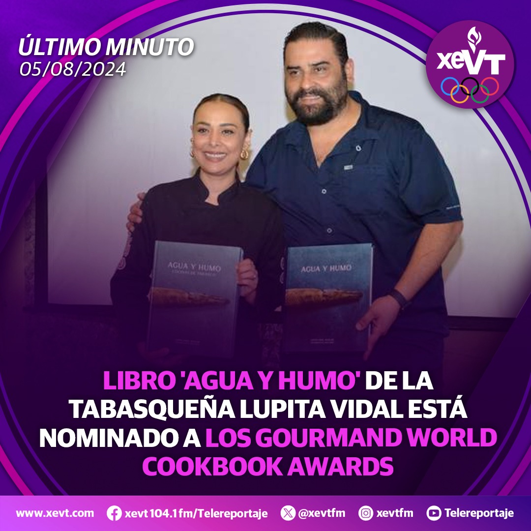 #ÚltimoMinuto ✨ Libro 'Agua y Humo' de la tabasqueña Lupita Vidal está nominado a los Gourmand World Cookbook Awards 📖

🎖️ Compite en 2 categorías: Publicación Independiente y Mujeres. 

Los Gourmand World Cookbook Awards son un prestigioso certamen internacional que premia a