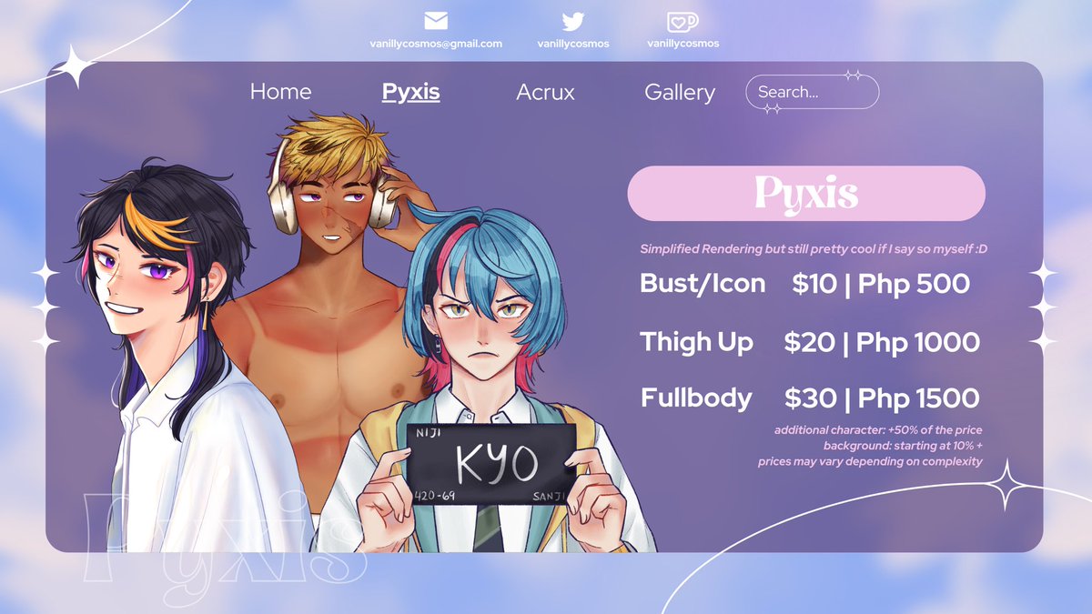 vanillycosmos's tweet photo. ꒰ ☆ ‧₊ C0MMS OPEN ₊˚💫 ꒱

Likes and reposts are deeply appreciated!! 🥺💜

I'm going to post this scared 😭 but I will be opening slots to save up for my food funds and uni c:

☆ slots are open until further notice
☆ dm/e-mail me for inquiries
☆ more links and info below https://t.co/U5ec3Vxa4n