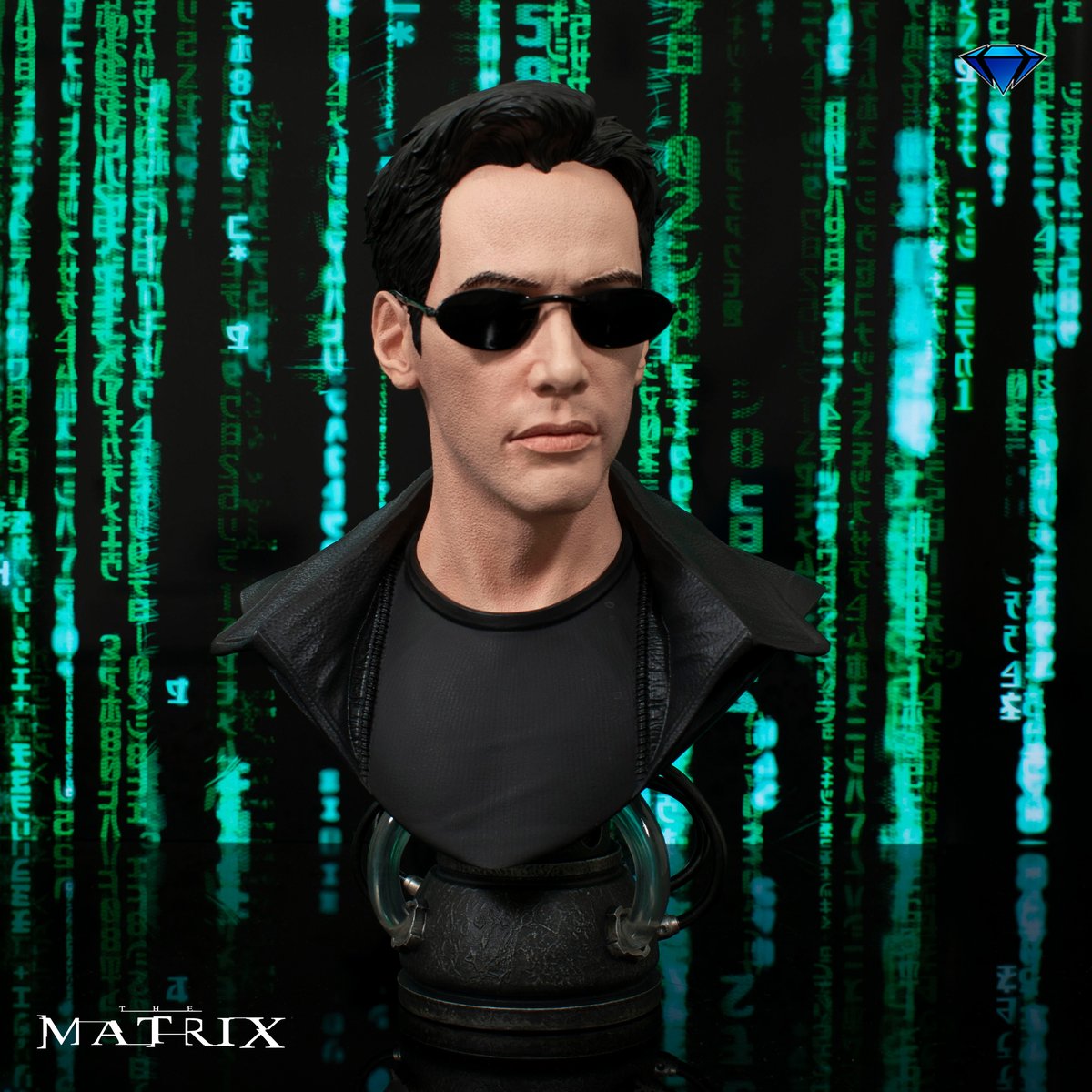 CollectDST's tweet photo. Unplug from the ordinary with a Neo #LegendsIn3D Bust! Pre-order this ½ scale bust of hacker-turned-hero Neo to level up your #TheMatrix collection! #CollectDST #DiamondSelectToys #Neo #KeanuReeves https://t.co/jD0JUU6w9T