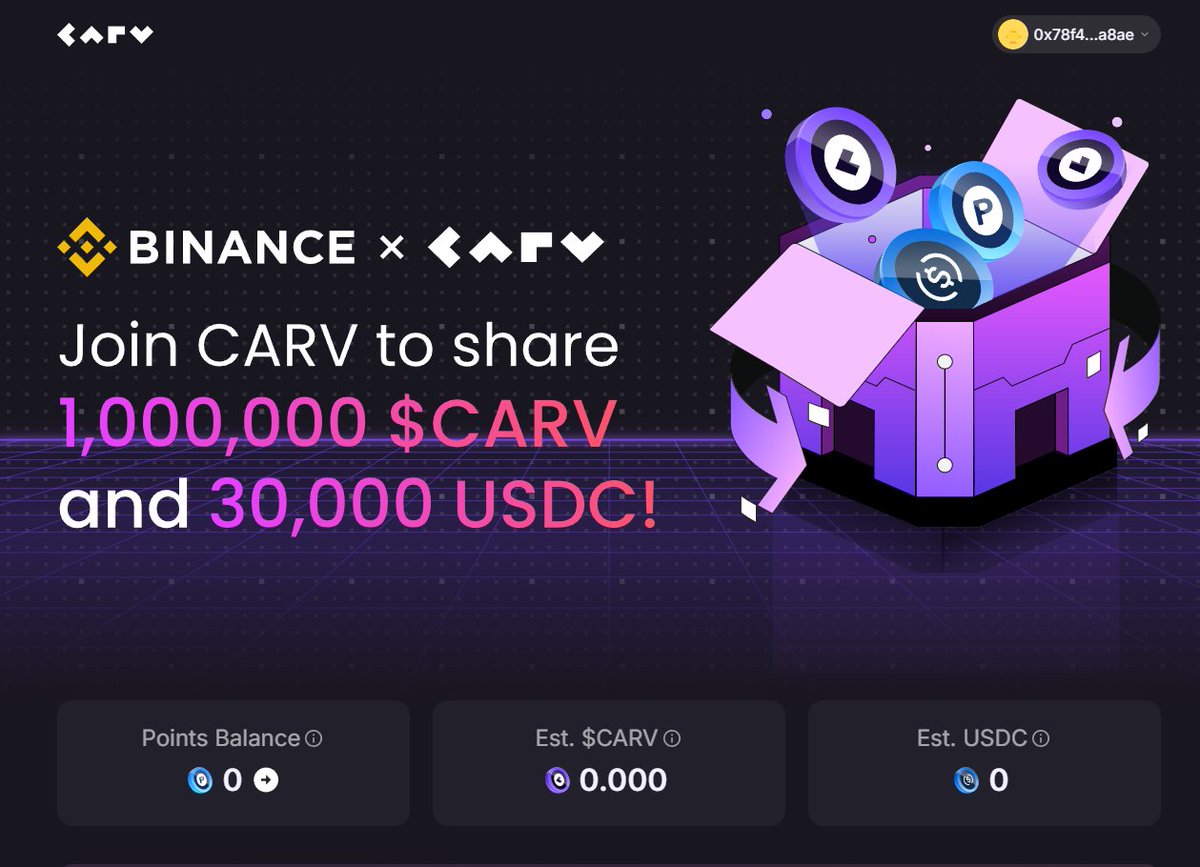 📌 Binance Web3 จับมือกับ CARV จัดแคมเปญแจกรางวัลรวมกว่า 1 ล้าน $CARV + 30,000 USDC

ชาว Carv ห้ามพลาดกับแคมเปญใหม่ เข้าร่วมโดยใช้ Binance Web3 Wallet 

✨ วิธีการ ✨
1⃣ เข้า Binance Web3 + เชื่อมวอลเลทที่เว็บ binance-airdrop.carv.io/IDSTCF
2⃣ เช็คอินรายวัน + Bind social ต่างๆ 
Done! ✅