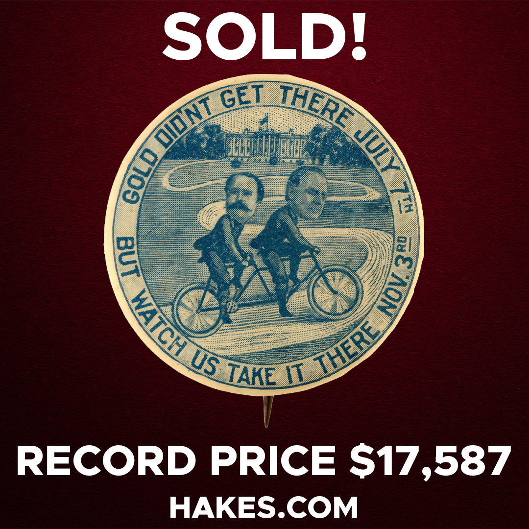 HakesAuctions's tweet image. RECORD PRICE! SOLD FOR $17,587! This rare McKinley &amp;amp; Hobart button hit a RECORD price in Hake&apos;s latest auction! Contact us today about selling your political memorabilia! ow.ly/qtBq50SQn11
Hake&apos;s, Real auctions. Real Results. 
#collector #collection #buttoncollection