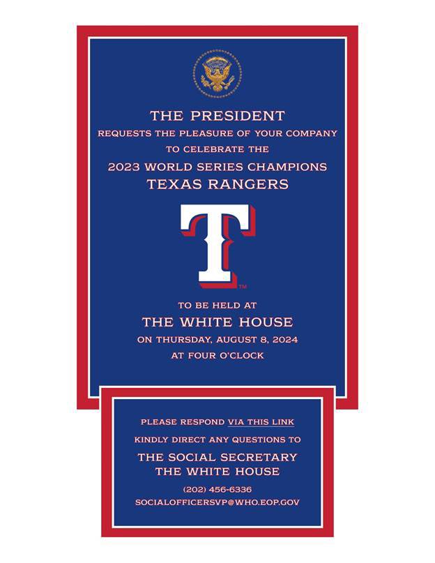 Honored to be invited by @potus to the @whitehouse to celebrate the @Texas Rangers first World Series Championship. #LetsGoRangers