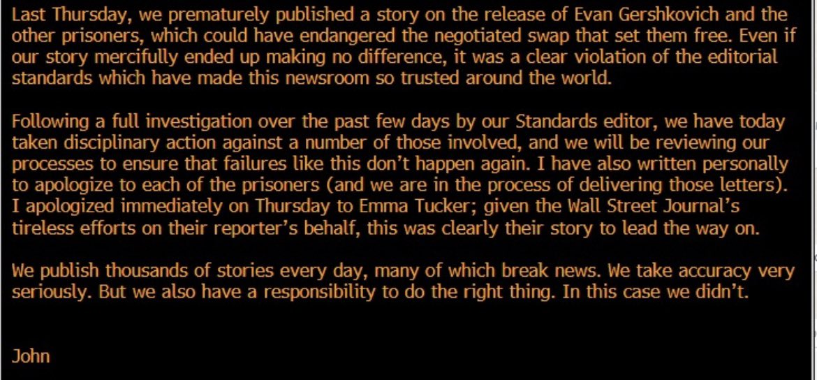NEW: Bloomberg says it has taken disciplinary action against a number of people involved in breaking the prisoner swap embargo last week, email here from EIC John Micklethwait