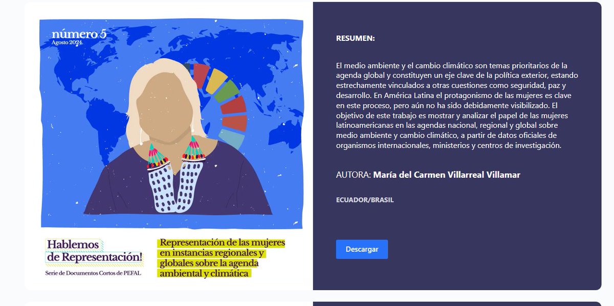 Maria del Carmen Villarreal Villamar (@mavillarreal85) on Twitter photo 🌎Ya está disponible mi contribución para la serie #Hablemosderepresentación
👉"Representación de mujeres latinoamericanas en la agenda ambiental y climática".
Muchas gracias a <a href="/ladanisepu/">Daniela Sepúlveda Soto</a> <a href="/sebavielmas/">Sebastián Vielmas</a> #PEFAL <a href="/nueva_polext/">Nueva Política Exterior 🇨🇱🌎</a> por promover esta iniciativa.
pefal.org/wp-content/upl… 🌎Ya está disponible mi contribución para la serie #Hablemosderepresentación
👉"Representación de mujeres latinoamericanas en la agenda ambiental y climática".
Muchas gracias a <a href="/ladanisepu/">Daniela Sepúlveda Soto</a> <a href="/sebavielmas/">Sebastián Vielmas</a> #PEFAL <a href="/nueva_polext/">Nueva Política Exterior 🇨🇱🌎</a> por promover esta iniciativa.
pefal.org/wp-content/upl…