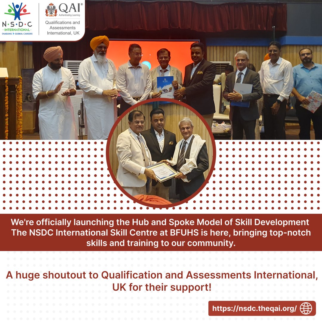 QAIUK's tweet photo. NSDC International Skill Centre at BFUHS launches Hub &amp; Spoke Model with Qualification and Assessments International, UK support! 🚀🌍

#zamit #BFUHS #qaiuk #healthcare #careworkers #caregivers #nurses #nursing #health #healthcare #hospitalcare #care #caregiver #reelsfacebook https://t.co/lZVHFybBYO