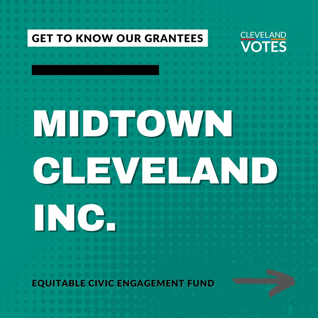 CLEVotes's tweet image. We&apos;re introducing our #ECEF Grantee 🎉

@MidTownCleInc&apos;s mission is to leverage the #MidTown neighborhood&apos;s diverse assets to develop a dynamic neighborhood that unites Downtown and University Circle.

Stay tuned as we highlight our Equitable Civic Engagement Fund grantees!