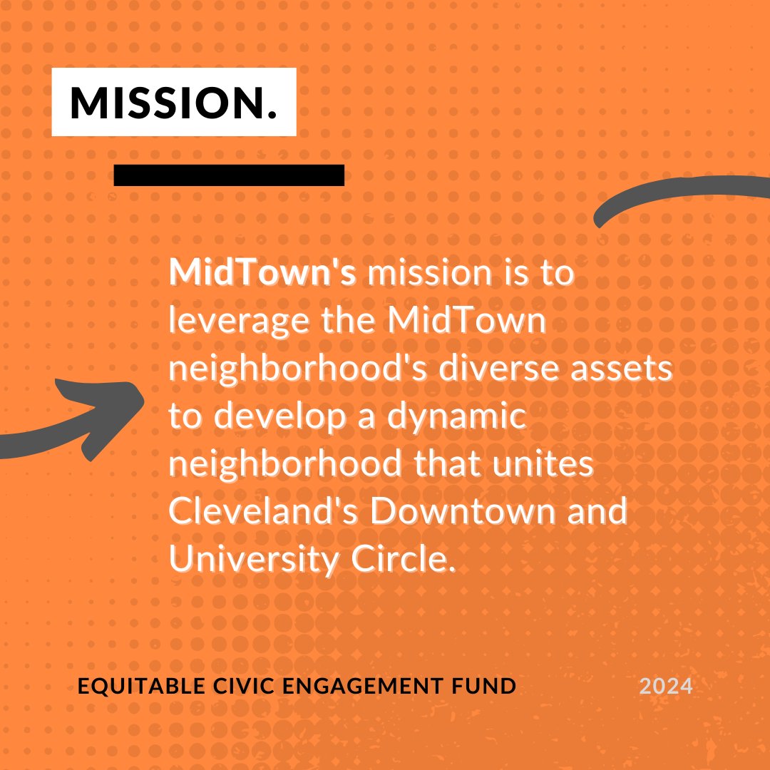 CLEVotes's tweet image. We&apos;re introducing our #ECEF Grantee 🎉

@MidTownCleInc&apos;s mission is to leverage the #MidTown neighborhood&apos;s diverse assets to develop a dynamic neighborhood that unites Downtown and University Circle.

Stay tuned as we highlight our Equitable Civic Engagement Fund grantees!