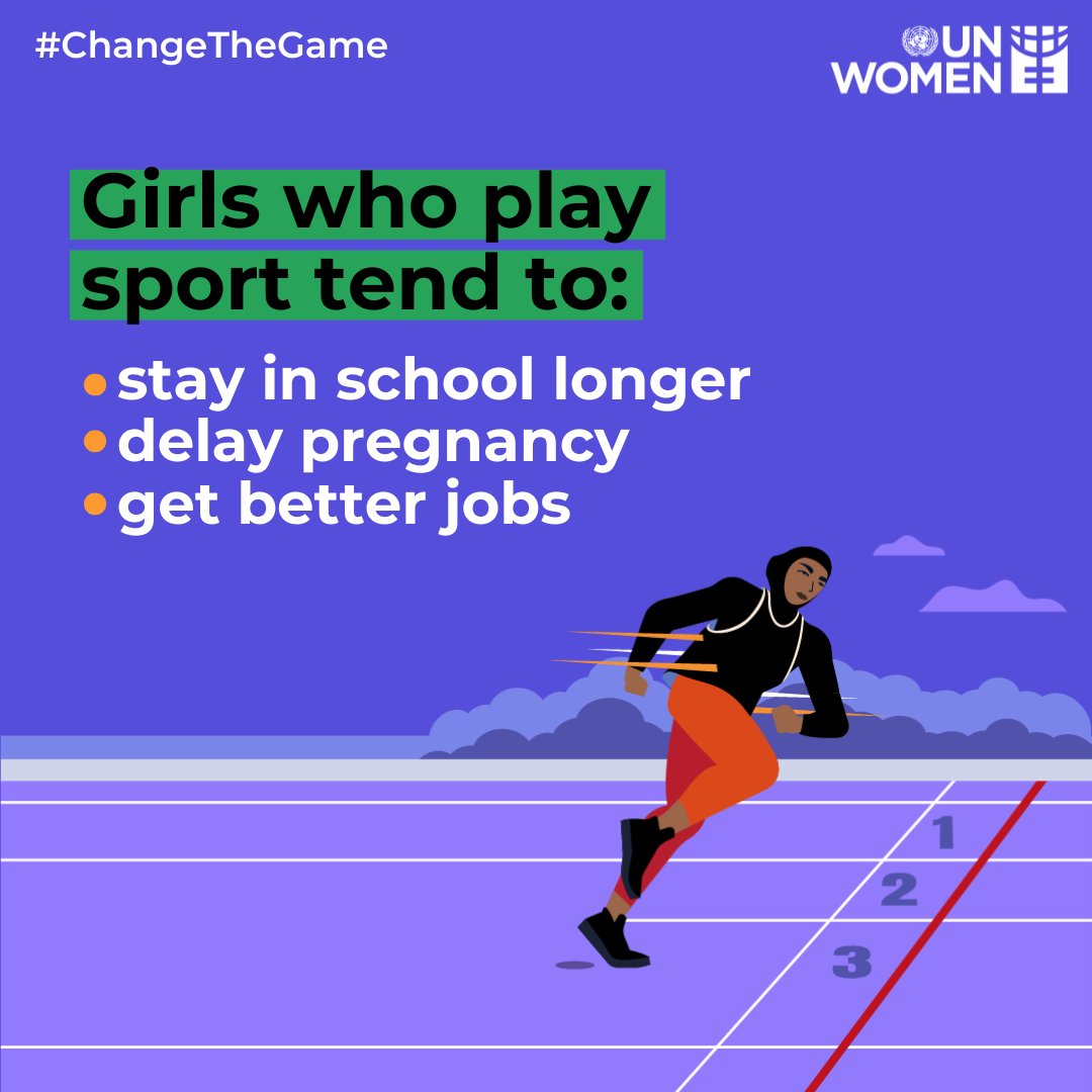 Sports ⚽ 🏉 🎾 🏀  can #ChangeTheGame for girls by changing their futures!

Girls who play sports tend to:
💜 stay in school longer
💜 delay pregnancy
💜 get better jobs

Girls in sport become agents of change for their families, communities, and the world.

Via <a href="/UN_Women/">UN Women</a>