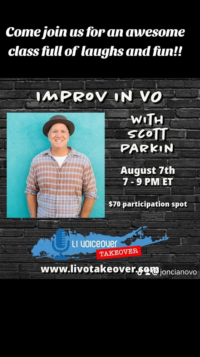 Just two more days to join us in this amazing IMPROV for VO class with Scott Parkin . 
Improve can be really scary but much less so when we demystify it through learning some tricks and strengthening some skill sets. 
Sign up here
livotakeover.com/event-details/…