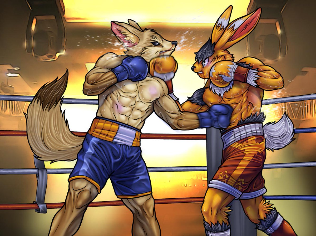 Commission for <a href="/FennecBoxer/">Camille the Cavalry</a> and <a href="/Meke333/">Meke ||| not active here...</a> 

Meke and Camille having a rough time. Powerful punches landed, but they're still fighting strong.

#furry #furrycommision #furryarwork #furryart