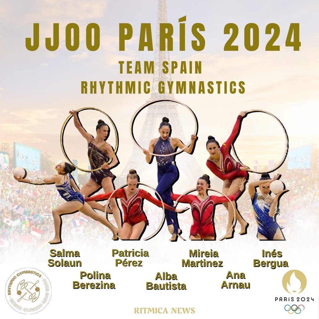 Ritmica_News's tweet photo. QUEDAN 3 DÍAS #jjooparis2024🇫🇷 🤸🏼‍♂️
Y este es nuestro equipazo 🇪🇸: 
Individuales: Alba Bautista @albabautistta y Polina Berezina @polinaberezina 
Conjunto:
@inesbergua @mireia_martiinez @salmasolaun @patriperezz__ @anaarnau__ @spanishseniorgroup https://t.co/YHFoe5p1Ja