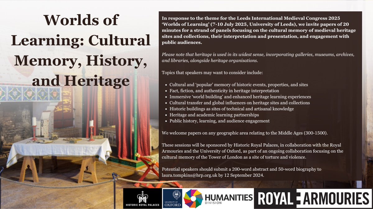 Call for Papers for a strand <a href="/IMC_Leeds/">IMC_Leeds</a> 2025 focusing on Cultural Memory, History, and Heritage. Any queries please just get in touch! Proposals from cultural heritage and GLAM professionals or students working in these fields are very much encouraged.