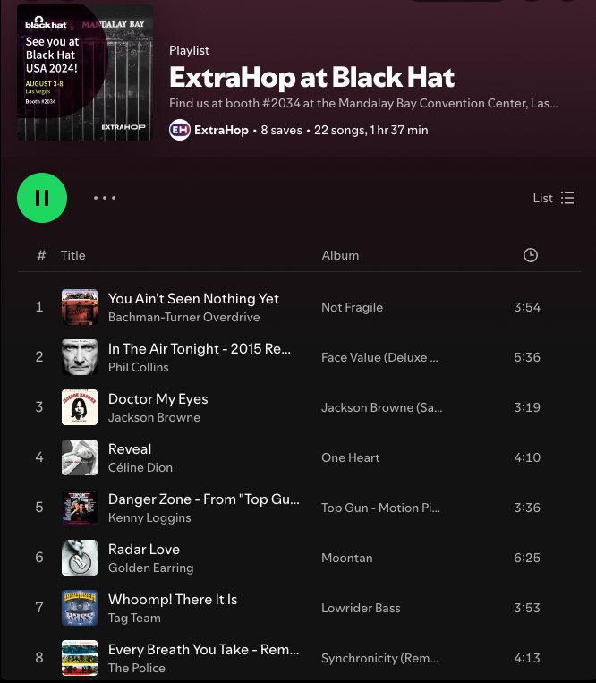 ExtraHop's tweet photo. 🎧  Sound check... 1, 2, 3... We've got the perfect playlist for your trip to #BHUSA in Vegas! 🎶 https://t.co/qPfaZP711s https://t.co/eOUtojYm8N