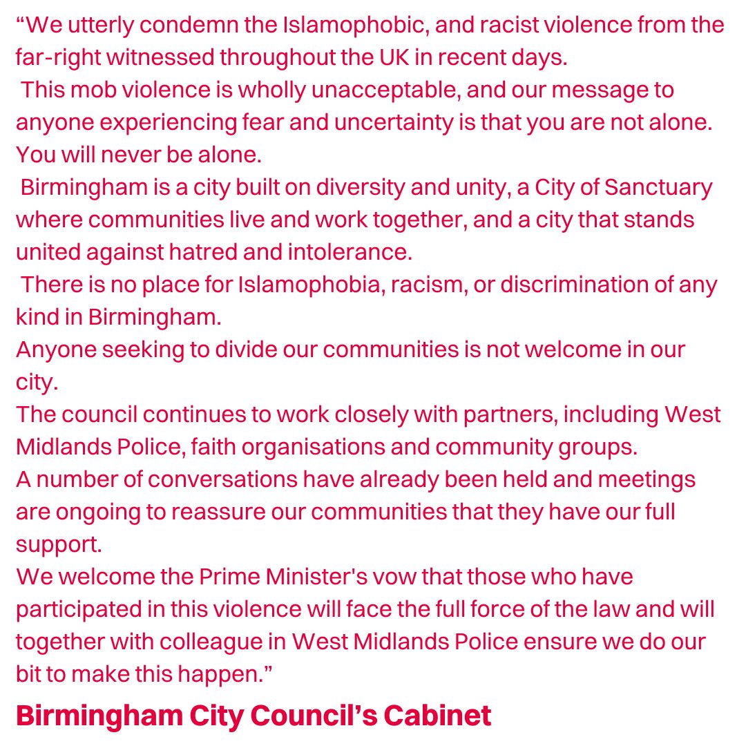 Our city is proud of its diversity and its many communities stand united against racism, violence and division. In Birmingham, there is no place for hate.