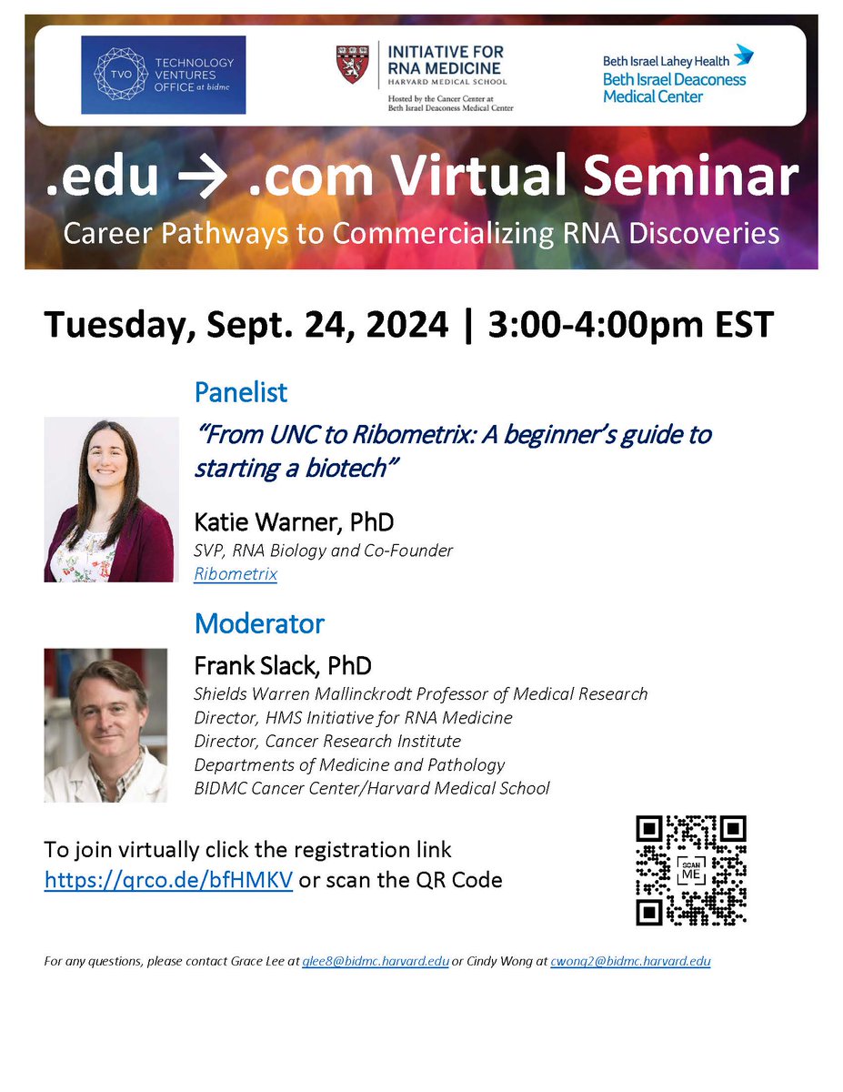 irmdirector's tweet photo. Mark your calendar for Tuesday, Sept. 24 at 3 PM EST to hear Dr. Katie Warner, PhD at our .edu -> .com Virtual seminar

“From UNC to Ribometrix: A beginner’s guide to starting a biotech”

To register click this link: https://t.co/y27r2O7HHL

#RNA #RNAMedicine #HIRM #RNATechnology https://t.co/5FiZRybTh5